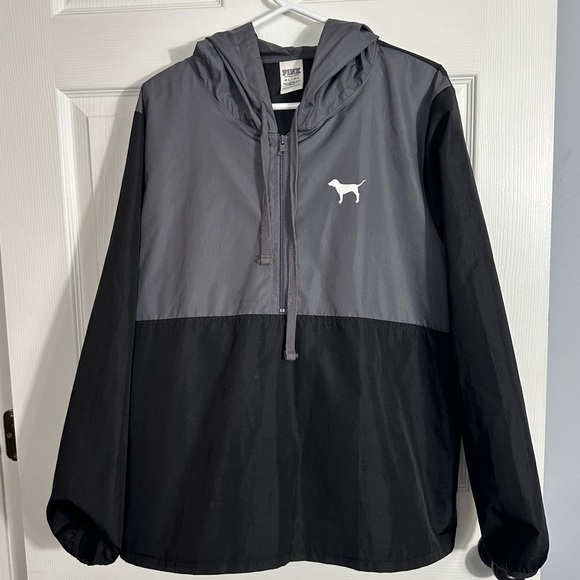 PINK Victoria's Secret M/L hooded unlined windbreaker, anorak, quarter zip - Picture 1 of 10